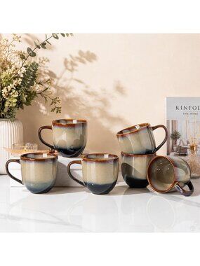 Set of 6 Ceramic Coffee Mugs, 12 oz Stylish Cups with Handle for Home & Office